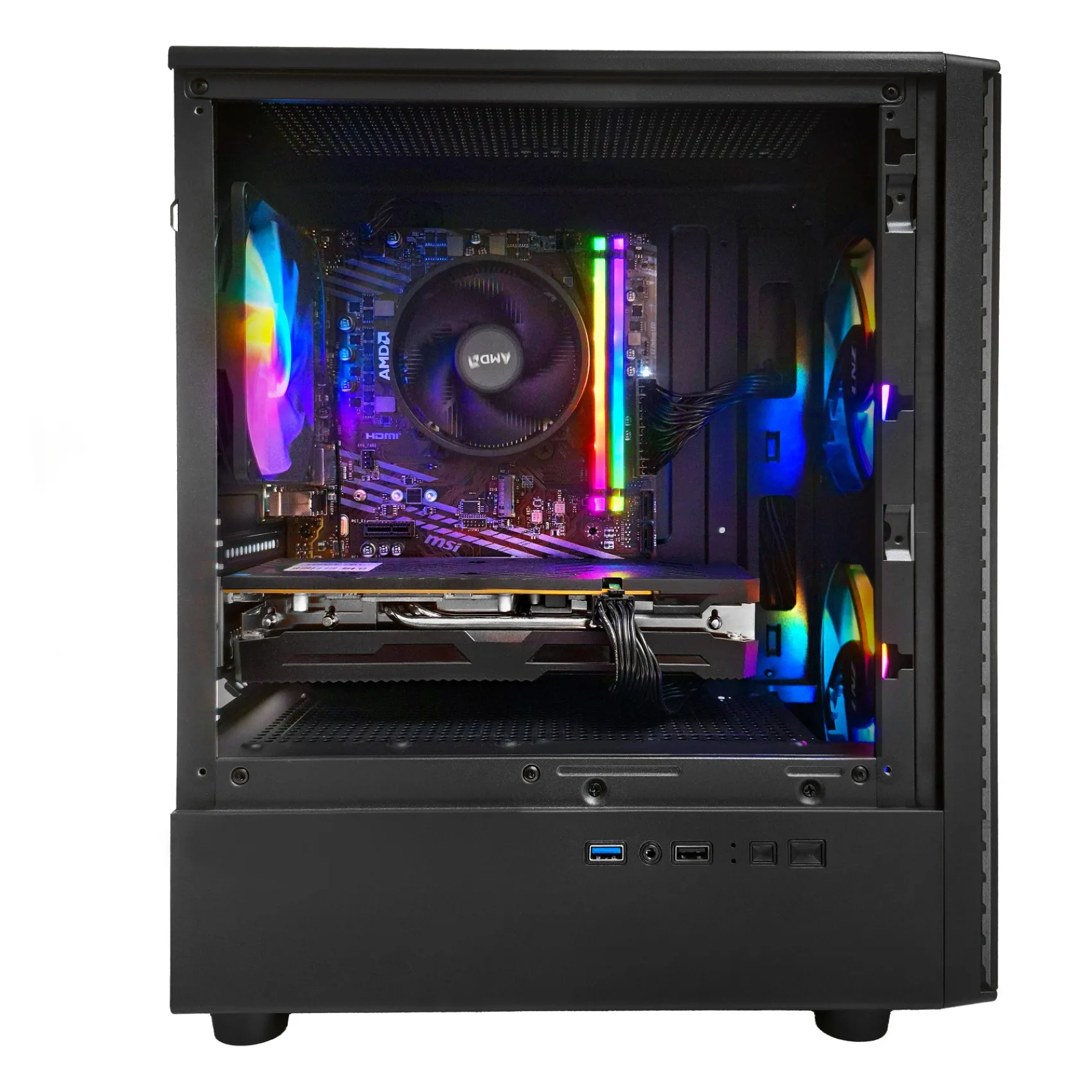 GABINETE MICRO ATX  LNZ M10 ,3 fan,vidrio templado lat/front GAMER !!