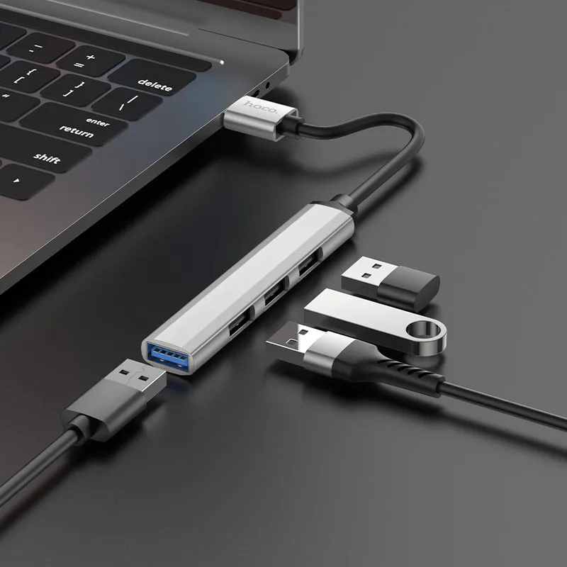 HUB HOCO PREMIUM  USB hub 4-in-1 “HB26” USB3.0+USB2.0*3  ALUMINIO