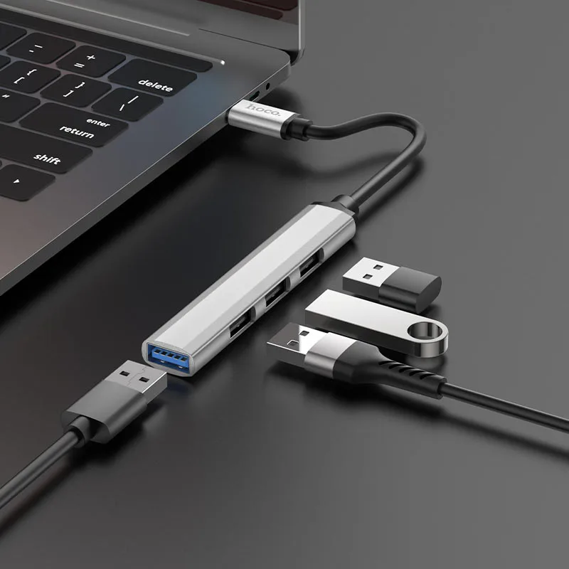 HUB HOCO PREMIUM  TIPO C  hub 4-in-1 “HB26” USB3.0+USB2.0*3  ALUMINIO