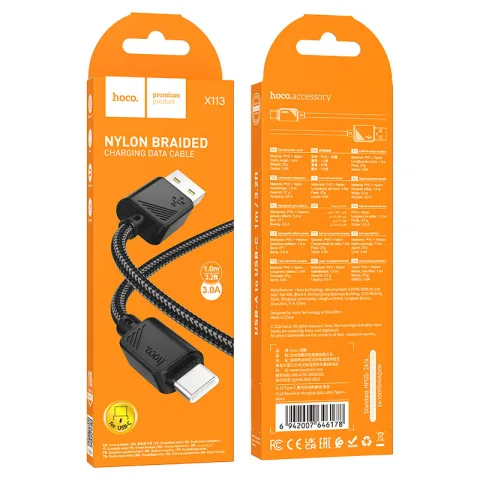 CABLE HOCO PREMIUM  X113  USB A TIPO C  1MT  BLACK