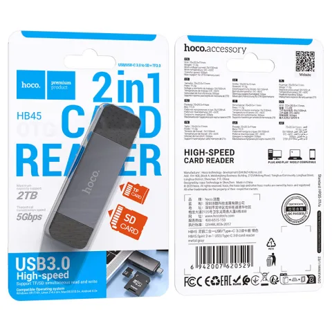 LECTOR DE MEMORIAS HOCO PREMIUM HB45 Spirit   USB-A + Type-C 2.0 or 3.0