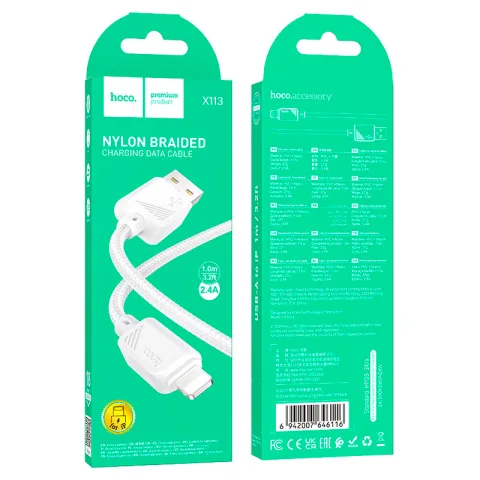 CABLE HOCO PREMIUM  X113 USB a LIGHTNING  1mt  White
