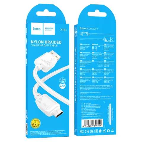 CABLE HOCO PREMIUM  X113  USB a MICRO  1mt  White