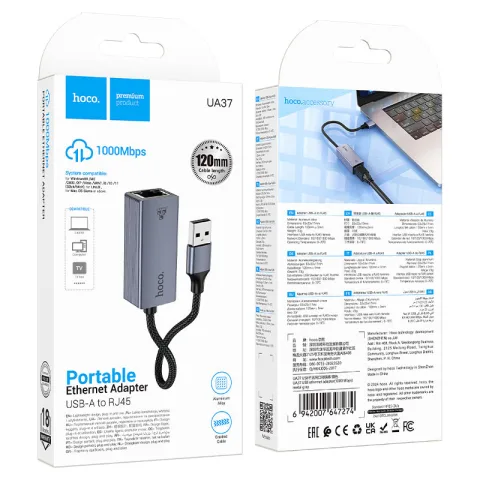 ADAPTADOR ETHERNET GIGABIT HOCO PREMIUM  UA37 USB-A a RJ45