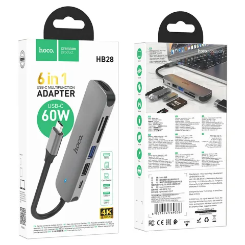 DOCKING HUB  HOCO  PREMIUM  HB28 6-in-1 USB-C  PD 60W   ALUMINIO