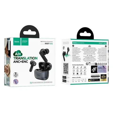 AURICULAR BT TWS  HOCO PREMIUM  EQ27 con IA TRADUCCION(APP)  ANC + ENC Metal Gray