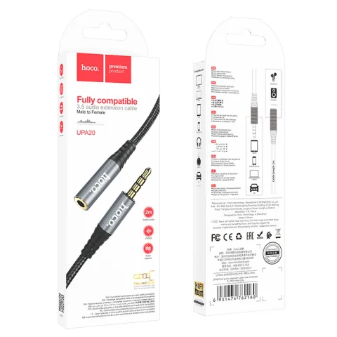CABLE AUDIO EXTENSION HOCO PREMIUM  UPA20  1Mts  Metal Gray