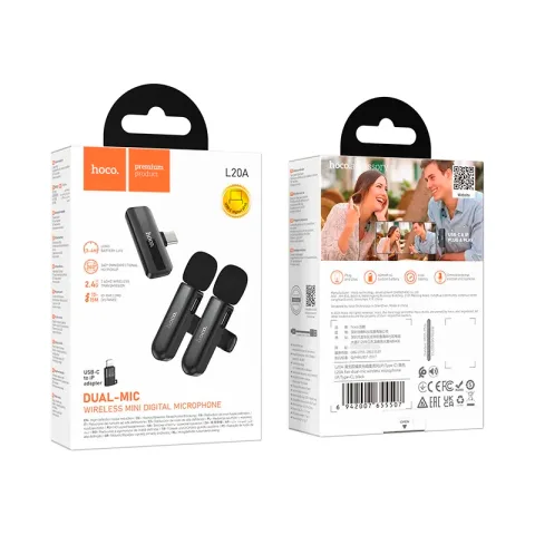 MICROFONO DUAL CORBATERO HOCO PREMIUM L20A Fair   C + LIGHTNING